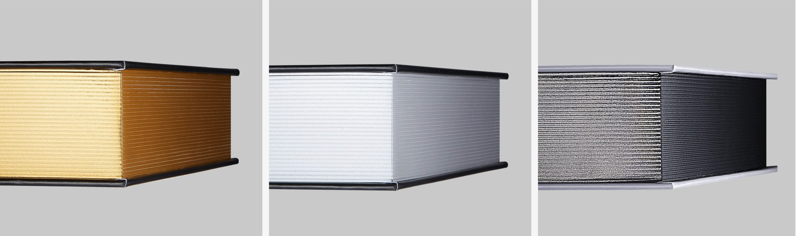 Gold, silver gradient, and silver-black metallic edge options